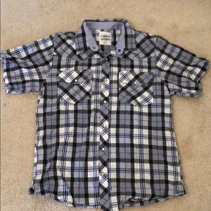 Plaid pearl snap button up shirt